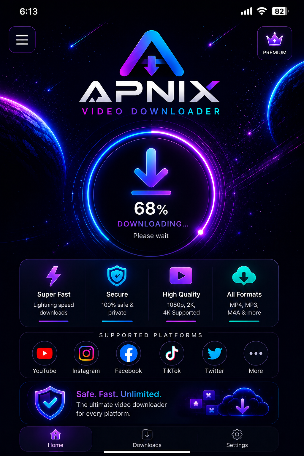 APNIX app home and download progress screen